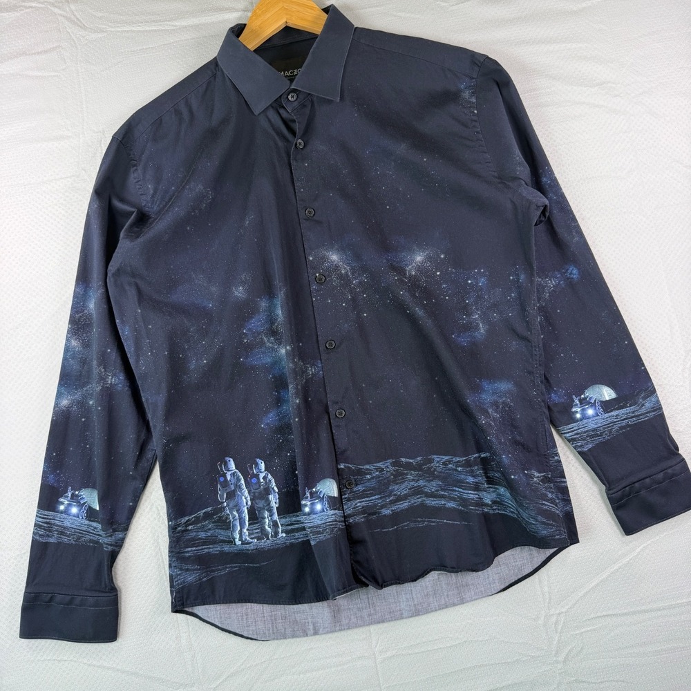 Maceoo Space Astronaut Moon Print Shirt Long Sleeve Button Down Italian Digital